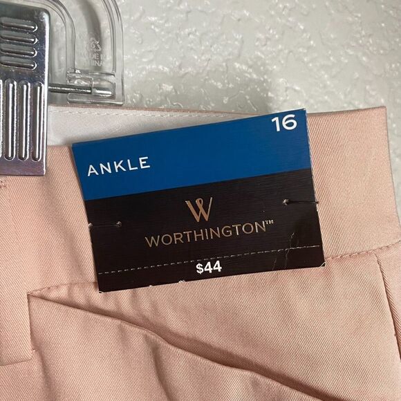 NWT Worthington Women's Slim-Leg Stretch Ankle Pleated Dress Pants Rose Smoke 16 - Picture 5 of 11